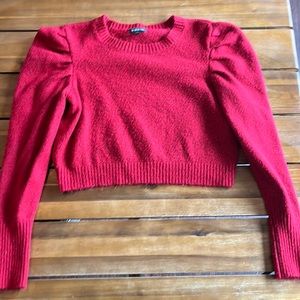 Wild Fable Cropped Sweater Red with Puffed Sleeve Detail EUC size Medium
